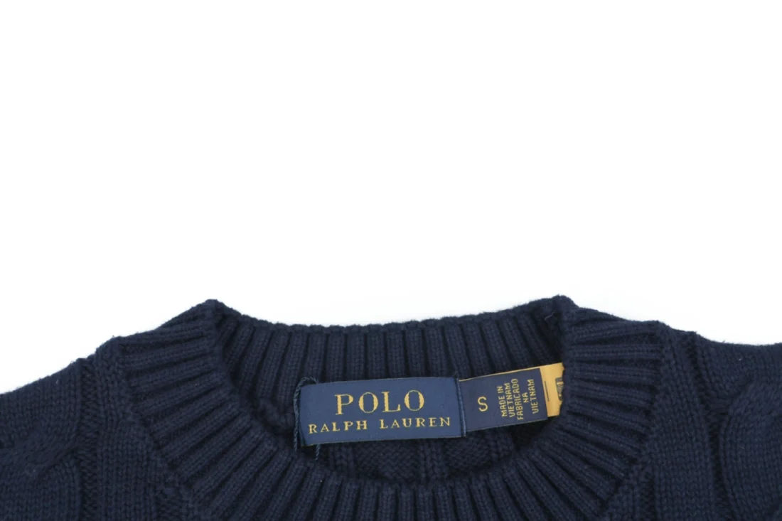 Ralph Lauren Cable-Knit Pony Logo Crewneck Sweater Collar