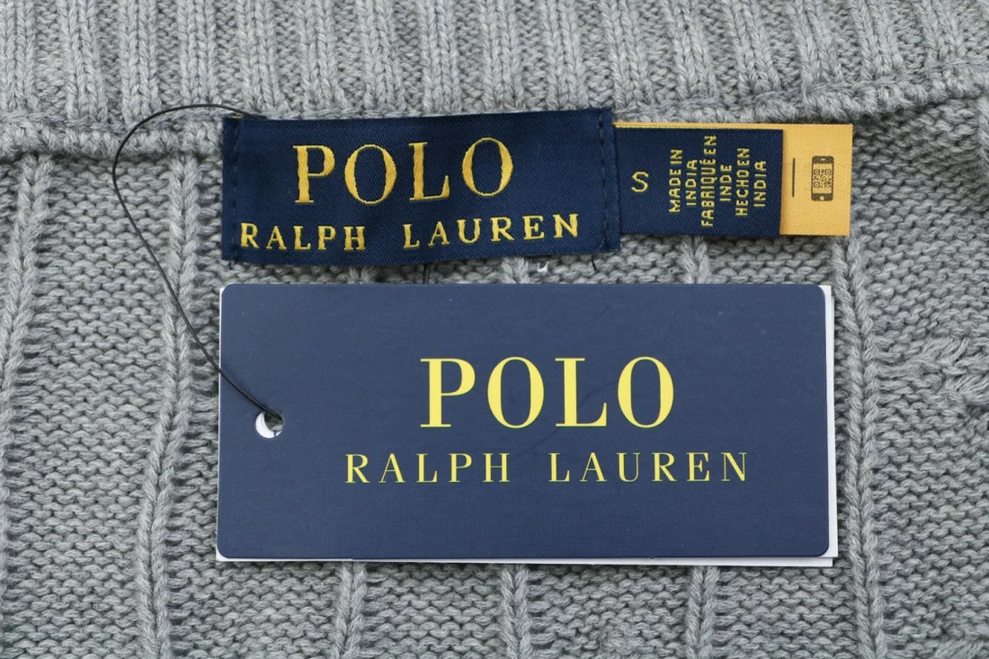 Ralph Lauren Pony Cable-Knit Full-Zip Sweater Grey Brand label