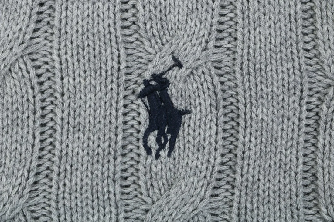 Ralph Lauren Pony Cable-Knit Full-Zip Sweater Grey Brand