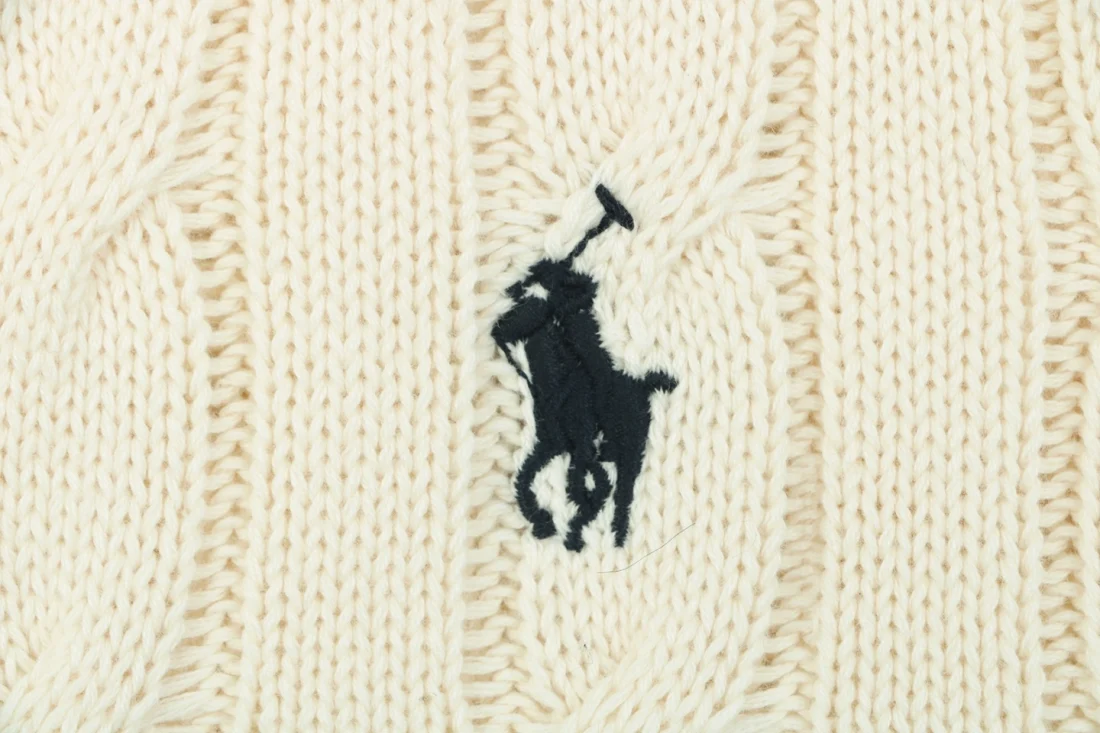 Ralph Lauren Pony Cable-Knit Full-Zip Sweater Beige Brand
