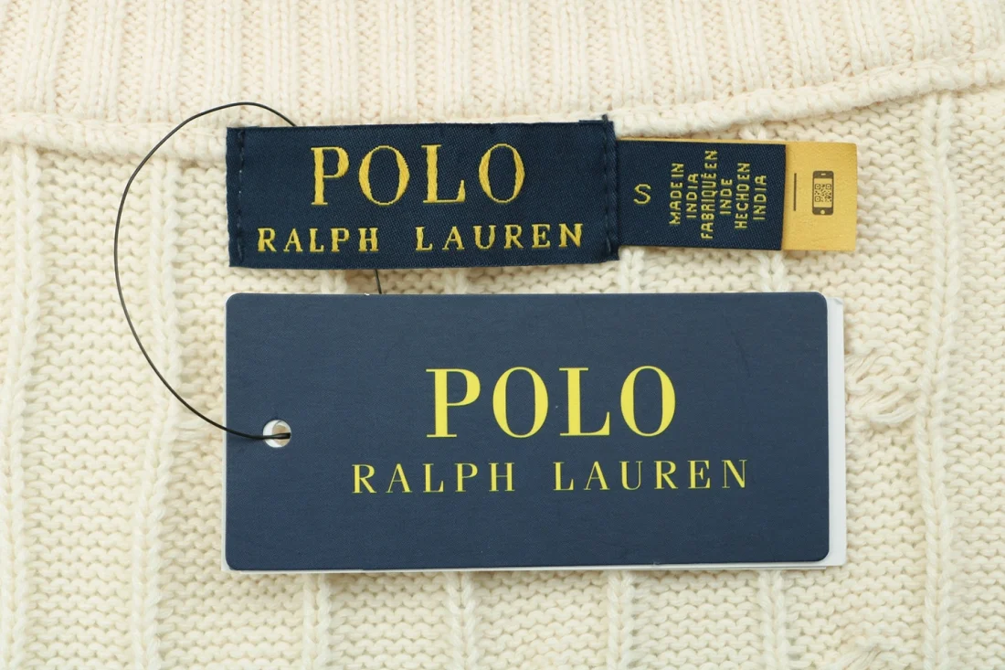 Ralph Lauren Pony Cable-Knit Full-Zip Sweater Beige Brand label