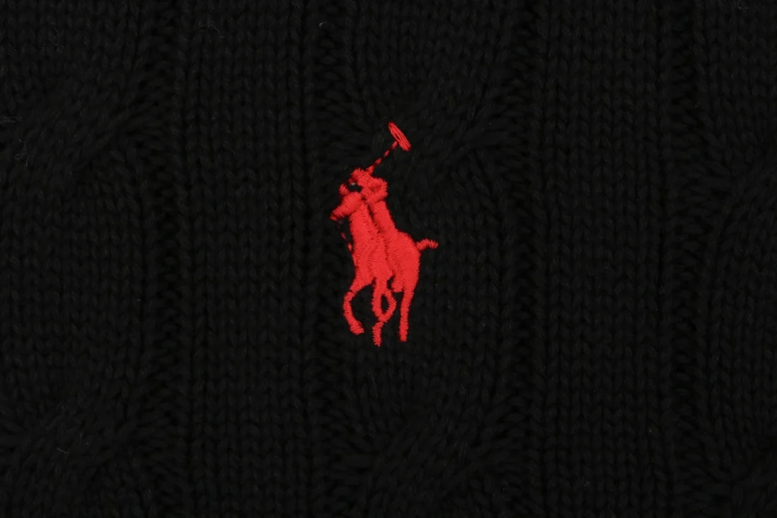 Ralph Lauren Pony Cable-Knit Full-Zip Sweater Black Brand