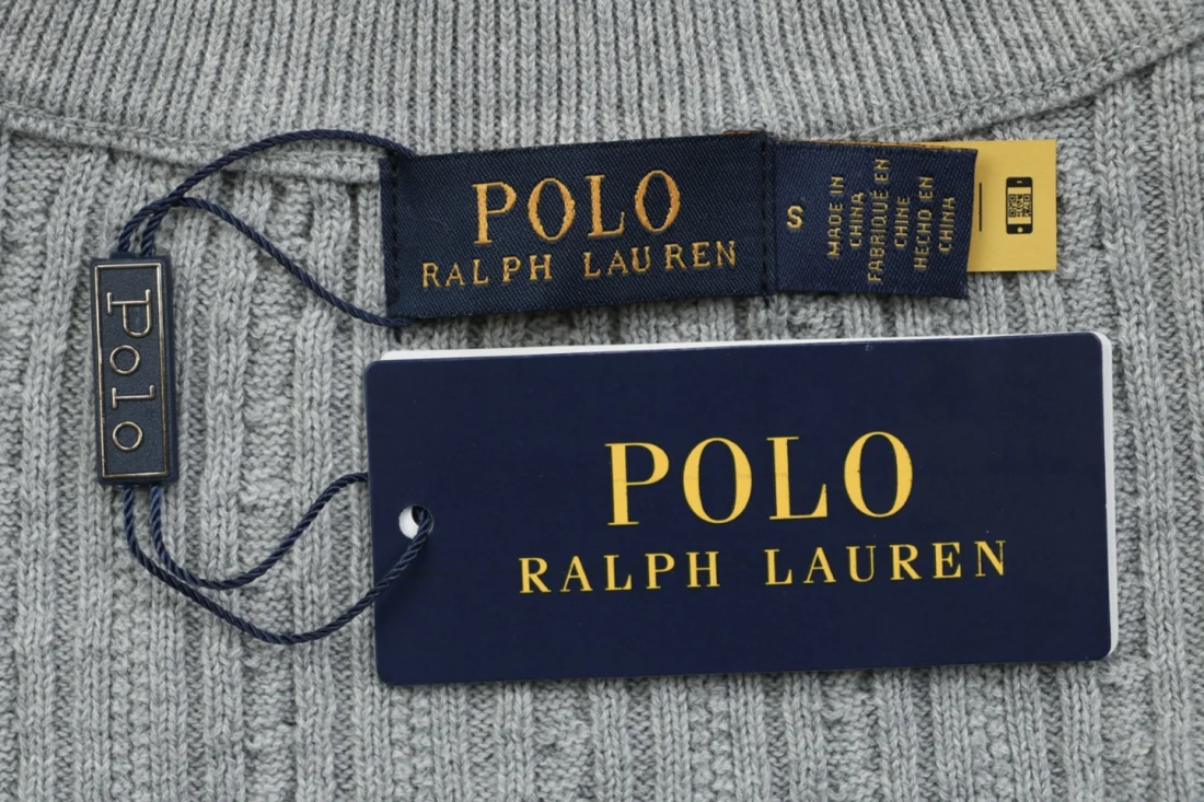 Ralph Lauren Pony Cable-Knit Half-Zip Sweater Grey Brand label
