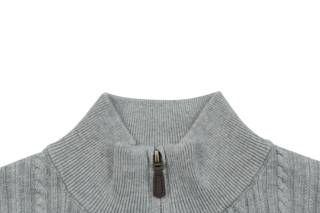 Ralph Lauren Pony Cable-Knit Half-Zip Sweater Grey Collar