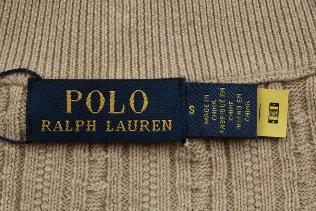 Ralph Lauren Pony Cable-Knit Half-Zip Sweater Brown Brand label