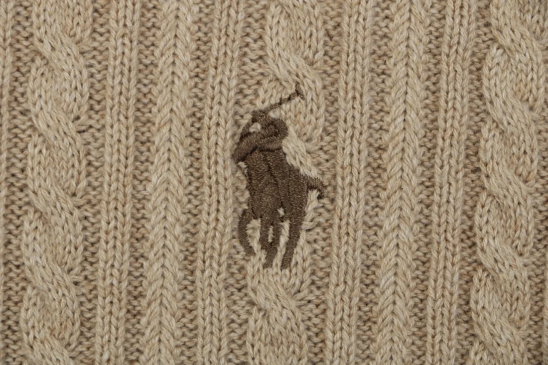 Ralph Lauren Pony Cable-Knit Half-Zip Sweater Brown Brand