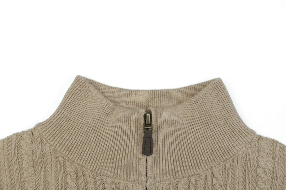 Ralph Lauren Pony Cable-Knit Half-Zip Sweater Brown Collar