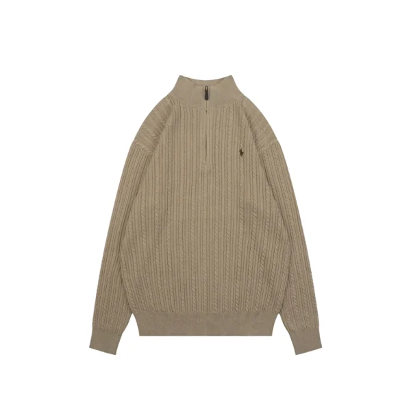 Ralph Lauren Pony Cable-Knit Half-Zip Sweater Brown Front view