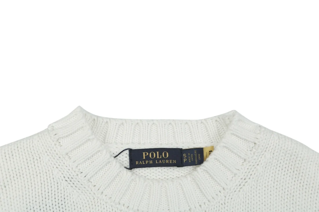 Ralph Lauren Pony Embroidered Sleeve Cotton Crewneck Sweater Collar