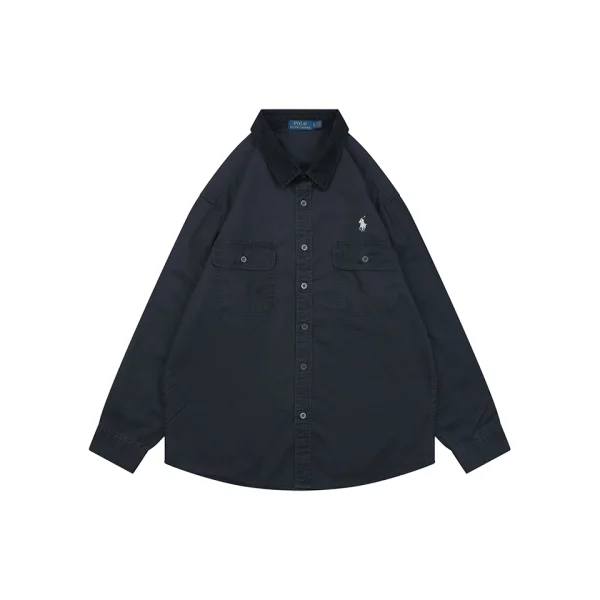 Ralph Lauren Pony Logo Double-Pocket Contrast Collar Shirt Jacket Black Front view