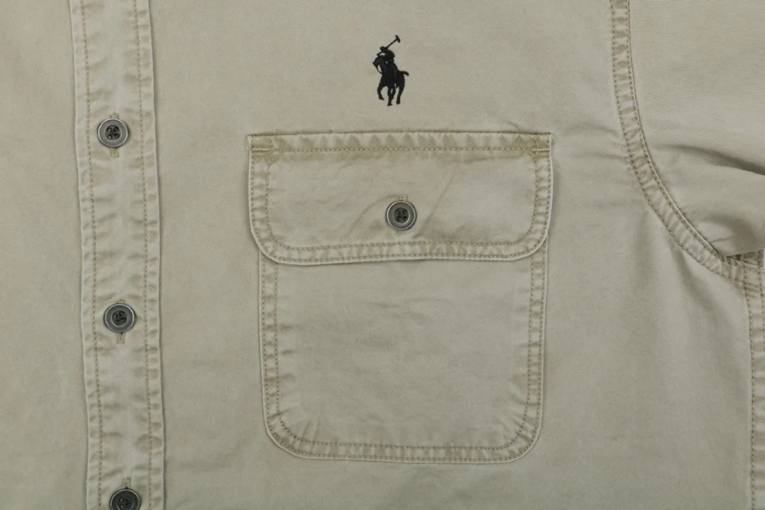 Ralph Lauren Pony Logo Double-Pocket Contrast Collar Shirt Jacket Khaki Front Pocket