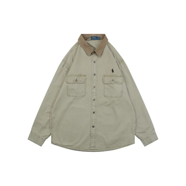 Ralph Lauren Pony Logo Double-Pocket Contrast Collar Shirt Jacket Khaki Front view
