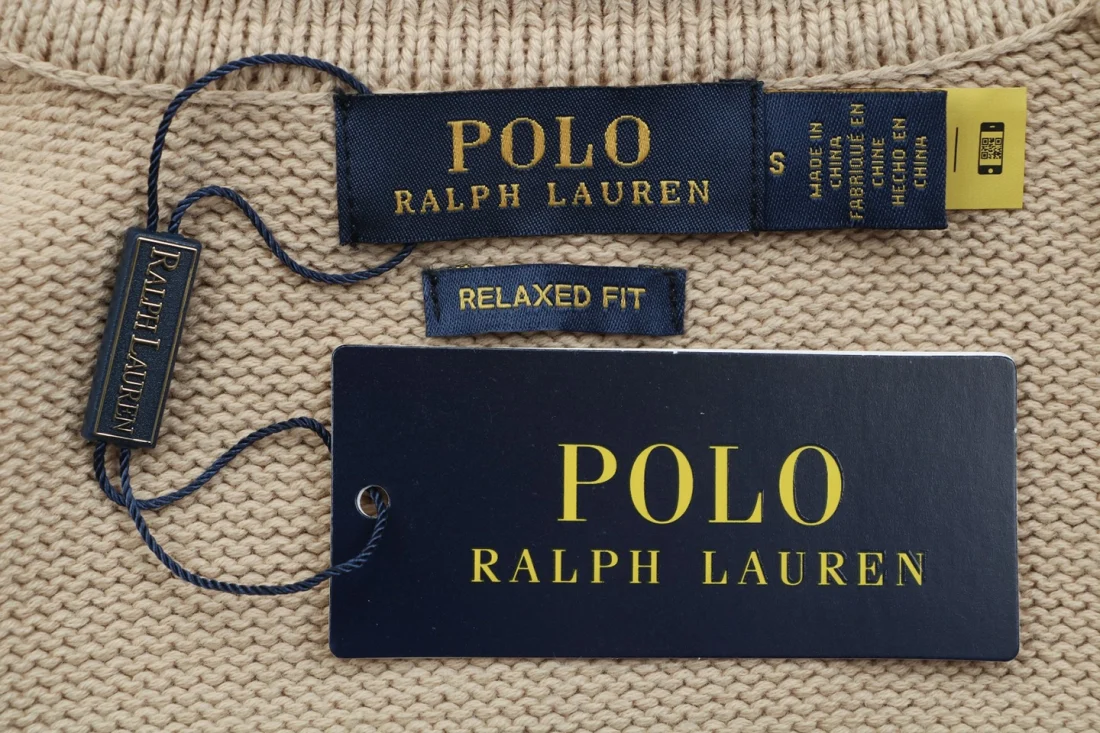 Ralph Lauren Pony Logo Four-Button Polo Sweater Khaki Brand label