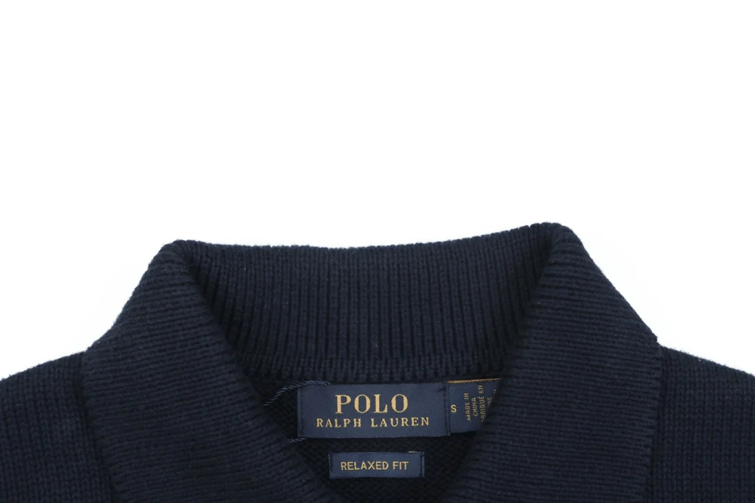 Ralph Lauren Pony Logo Four-Button Polo Sweater Navy Collar