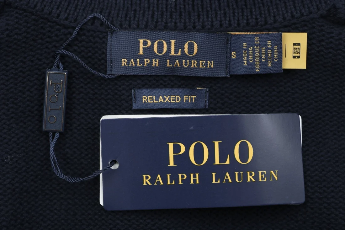Ralph Lauren Pony Logo Four-Button Polo Sweater Navy Brand label