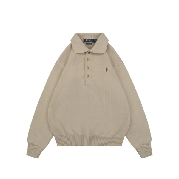 Ralph Lauren Pony Logo Four-Button Polo Sweater Khaki Front view