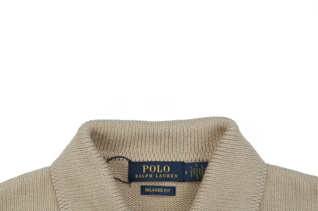 Ralph Lauren Pony Logo Four-Button Polo Sweater Khaki Collar