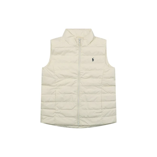 Ralph Lauren Pony Logo Quilted Down Puffer Vest Beige Front view