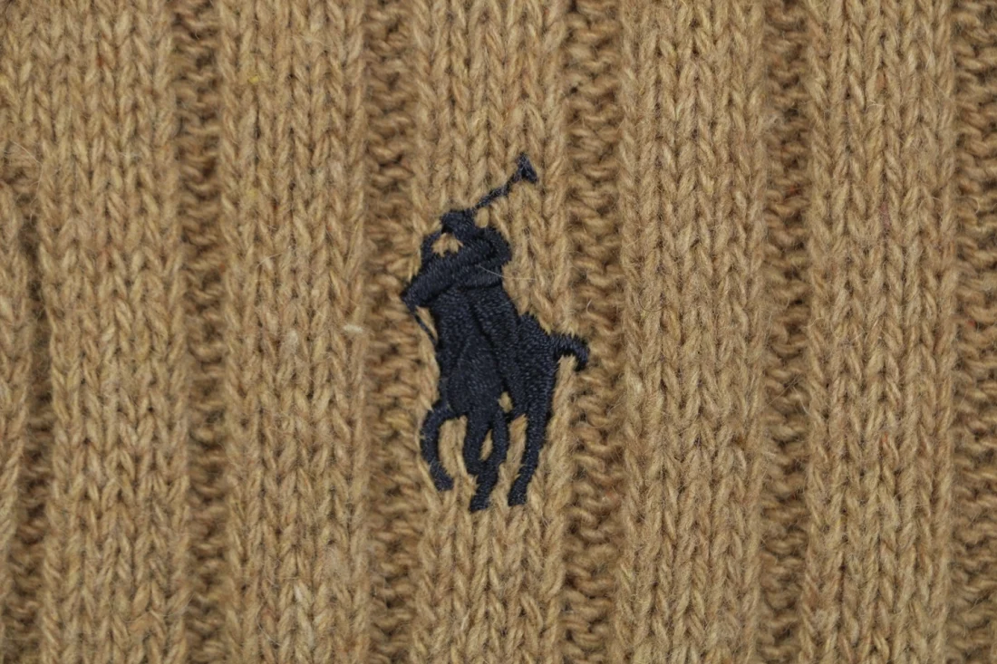 Ralph Lauren Pony Logo Ribbed Half-Zip Turtleneck Sweater Brown Brand