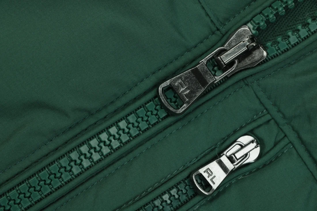Ralph Lauren Pony Logo Zip Pocket Down Puffer Vest Green Zipper puller