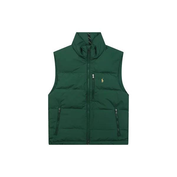 Ralph Lauren Pony Logo Zip Pocket Down Puffer Vest Green Front view