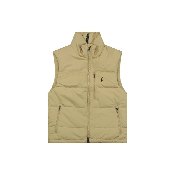 Ralph Lauren Pony Logo Zip Pocket Down Puffer Vest Khaki Front view