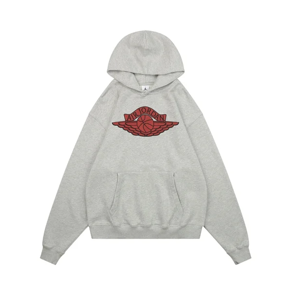 Saint Michael x Air Jordan Wings Graphic Boxy Fit Pullover Hoodie Grey Front view