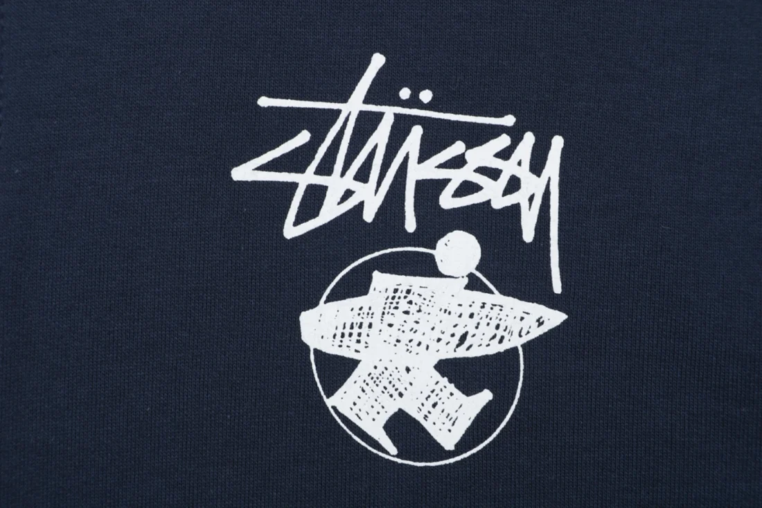 Stussy Built for the Long Haul Graphic Zip-Up Hoodie Navy Front Print