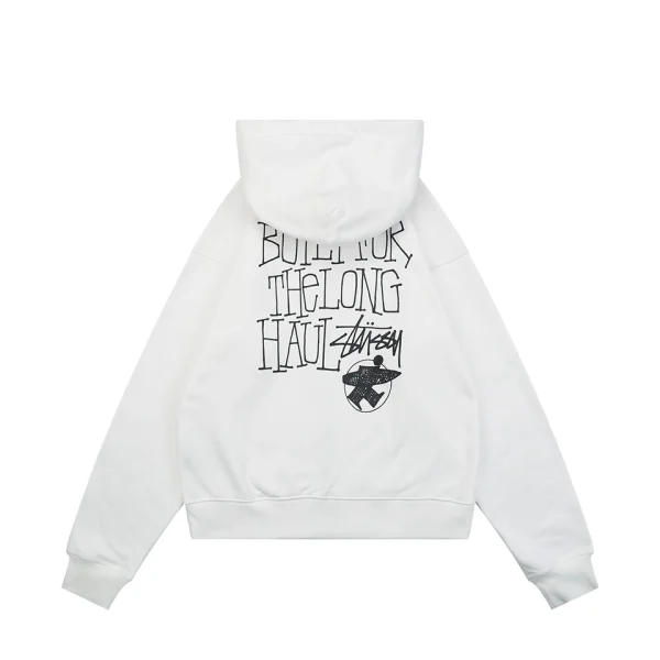 Stussy Built for the Long Haul Graphic Zip-Up Hoodie White Back view