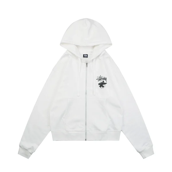 Stussy Built for the Long Haul Graphic Zip-Up Hoodie White Front view