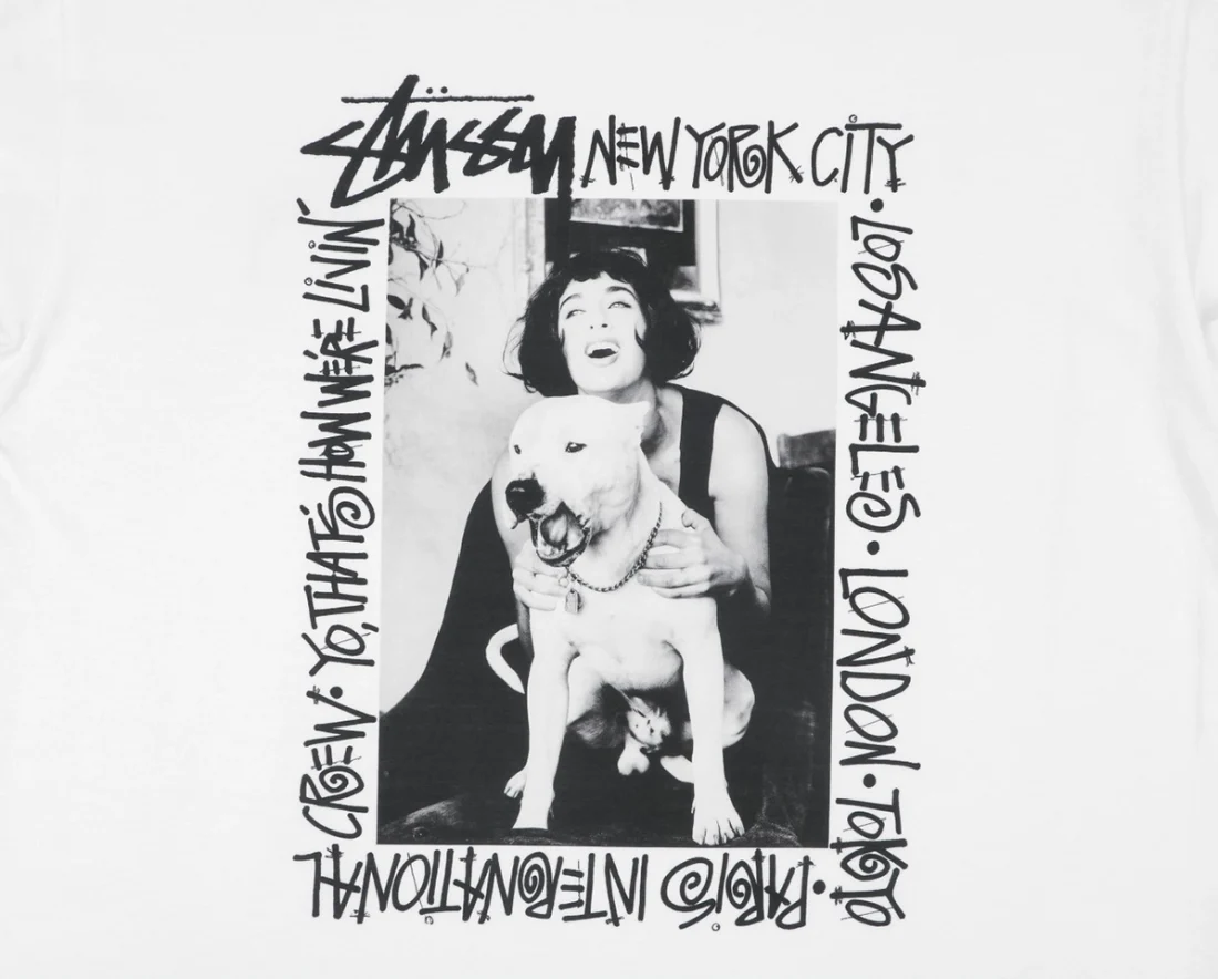 Stussy Dog Portrait Graphic Print Shirt White Back Print