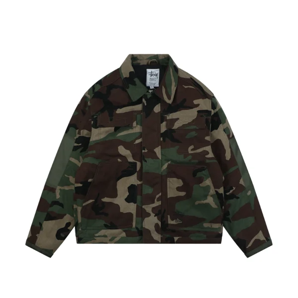 Stussy Four-Pocket Embroidered Workwear Jacket Green Front view