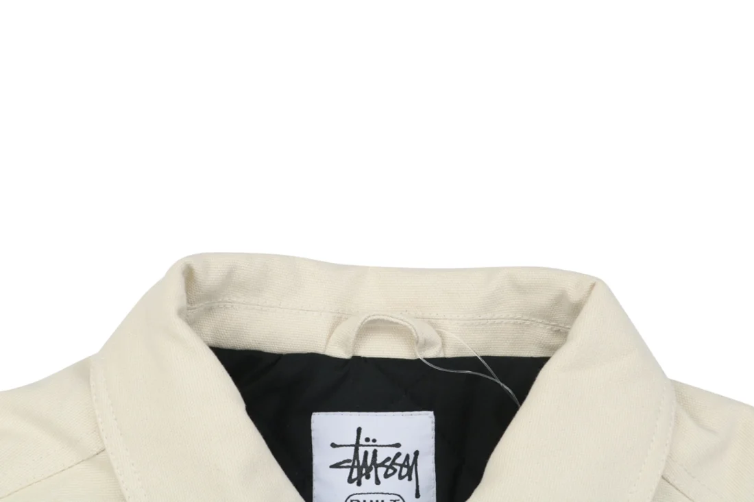 Stussy Four-Pocket Embroidered Workwear Jacket Beige Collar