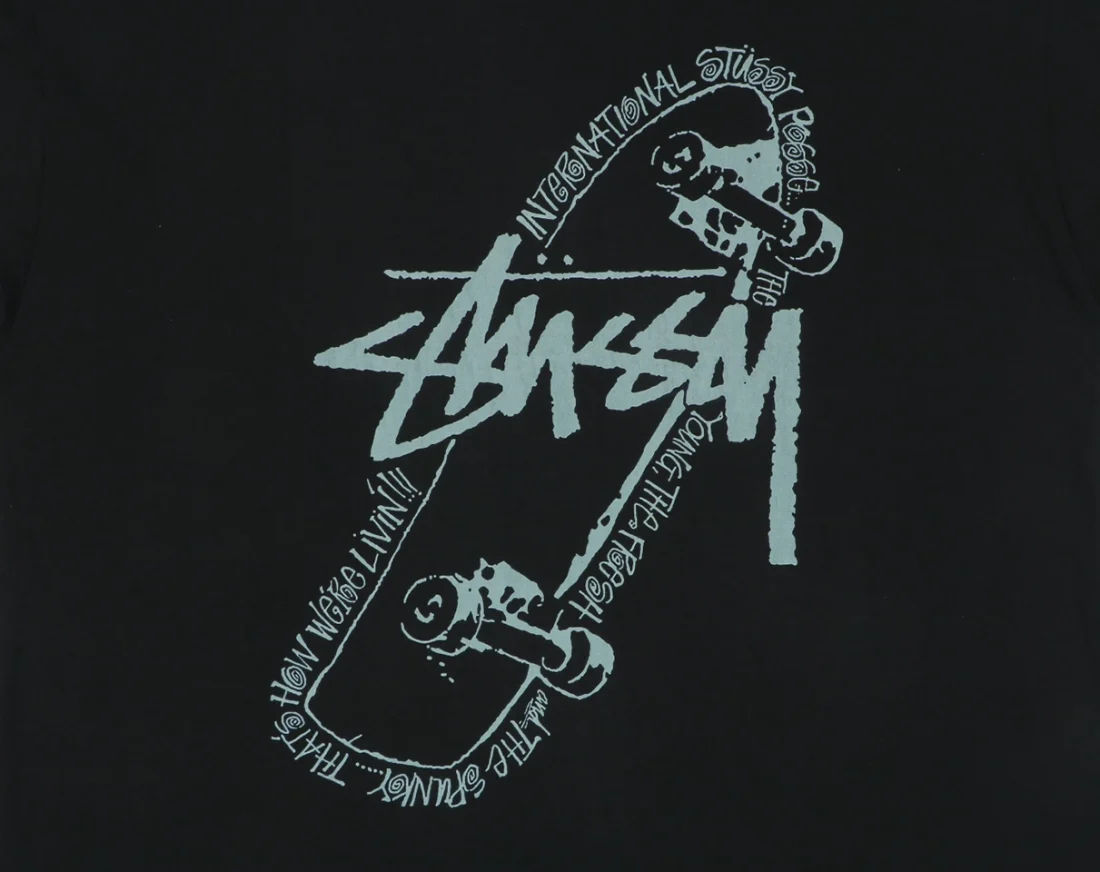 Stussy Skateboard Graffiti Logo Shirt Black Back Print