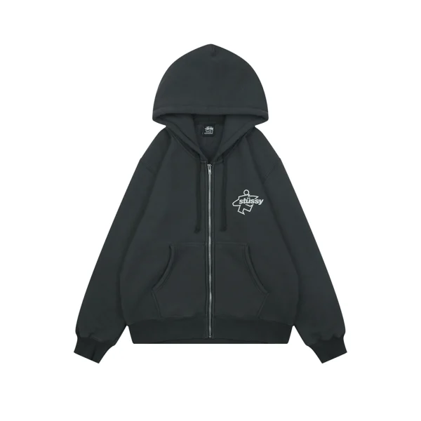 Stussy Surfman Logo Graphic Zip-Up Hoodie Front view