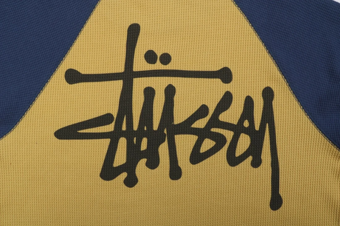 Stussy Waffle Knit Raglan Shirt Khaki Back Brand