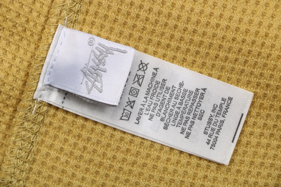 Stussy Waffle Knit Raglan Shirt Khaki Wash label