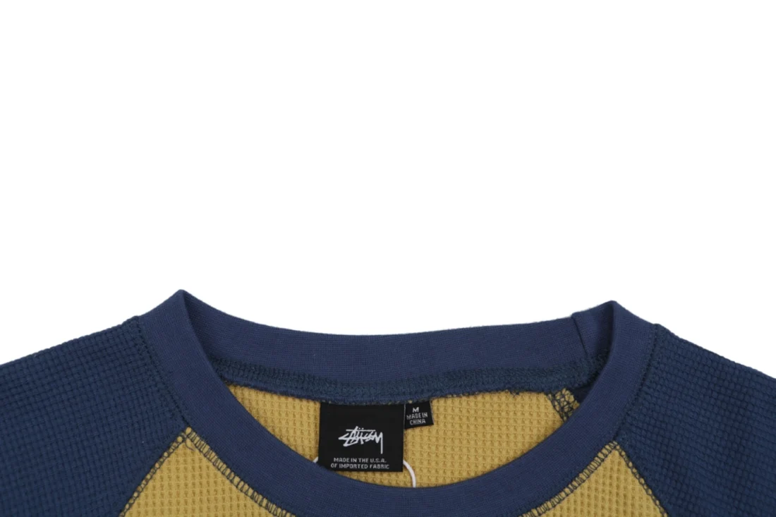 Stussy Waffle Knit Raglan Shirt Khaki Collar