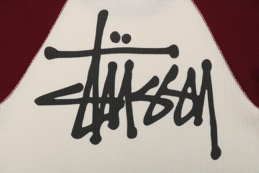Stussy Waffle Knit Raglan Shirt White Back Brand Print