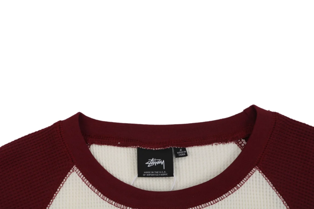 Stussy Waffle Knit Raglan Shirt White Collar