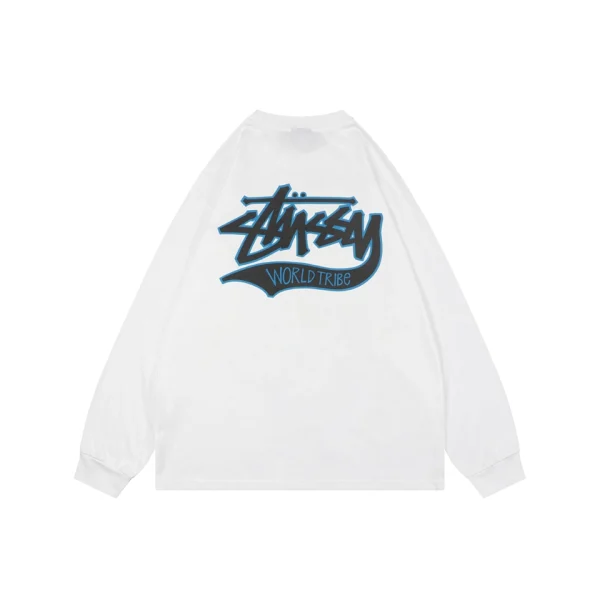 Stussy World Tribe Graffiti Logo Print Oversized Shirt White Back view