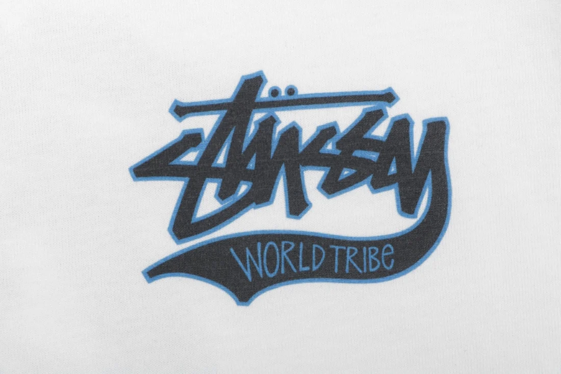 Stussy World Tribe Graffiti Logo Print Oversized Shirt White Print