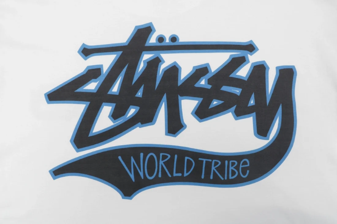 Stussy World Tribe Graffiti Logo Print Oversized Shirt White Print